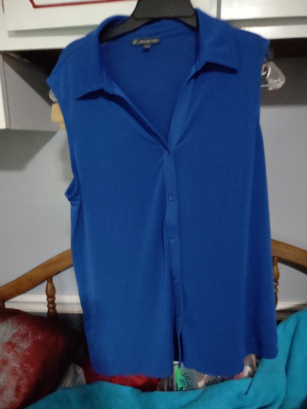 Blue Sleeveless Button-Front Blouse by Adrianna Papell 1275sm